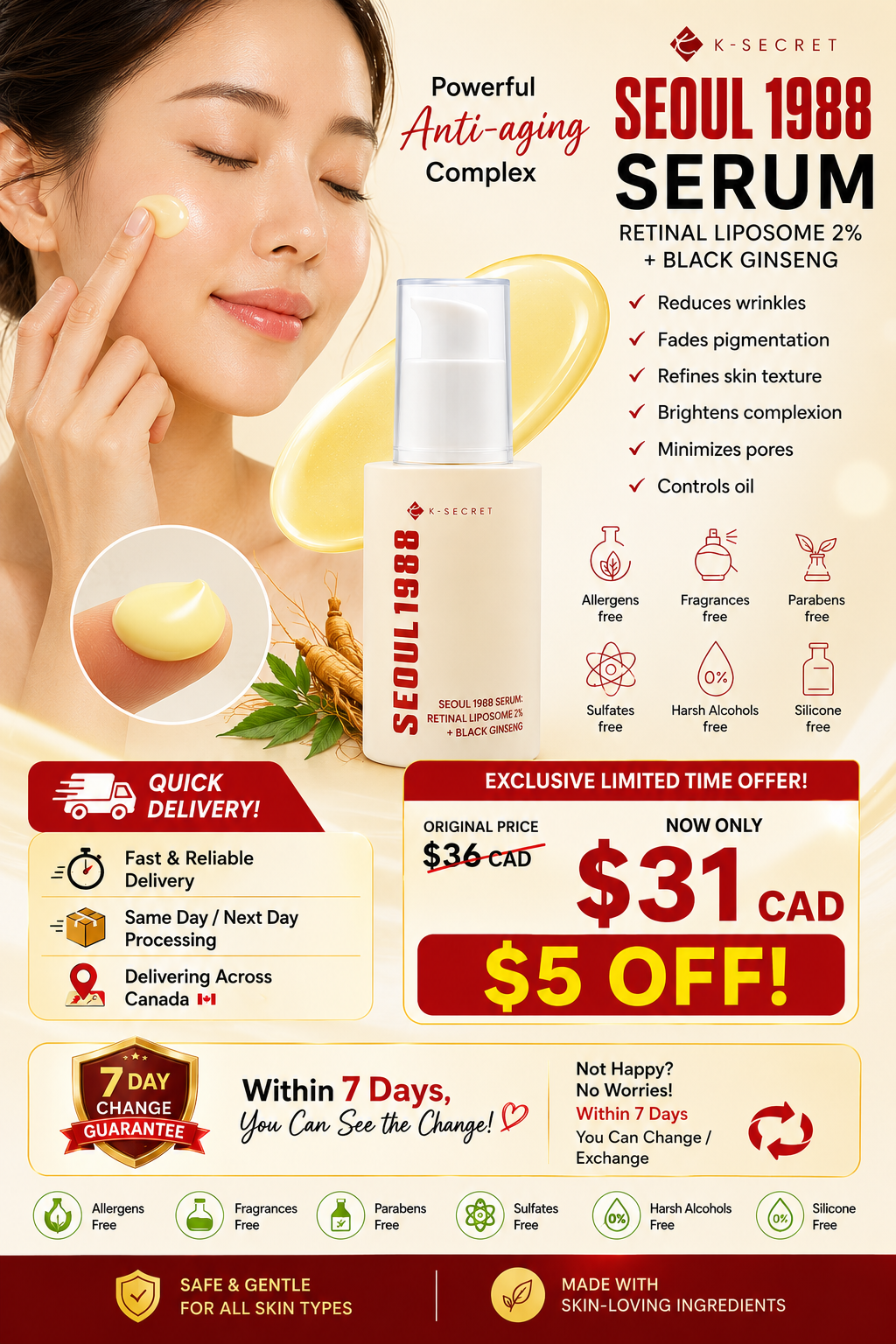 K-SECRET SEOUL 1988 Serum: Retinal Liposome 2% + Black Ginseng