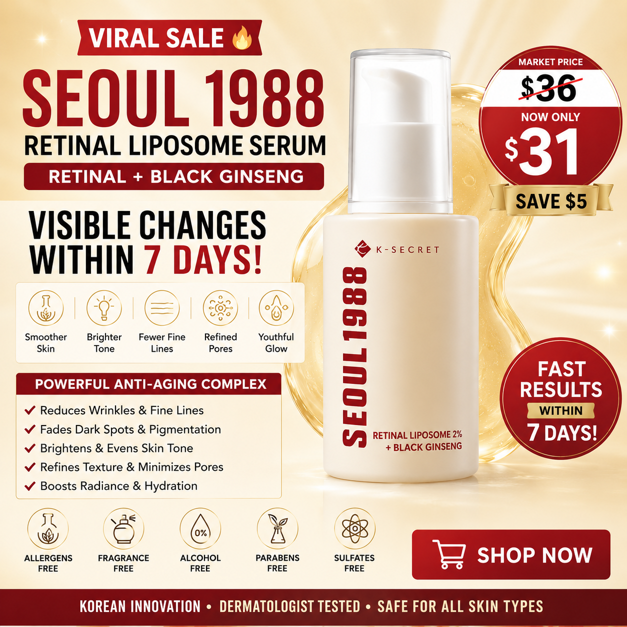 K-SECRET SEOUL 1988 Serum: Retinal Liposome 2% + Black Ginseng