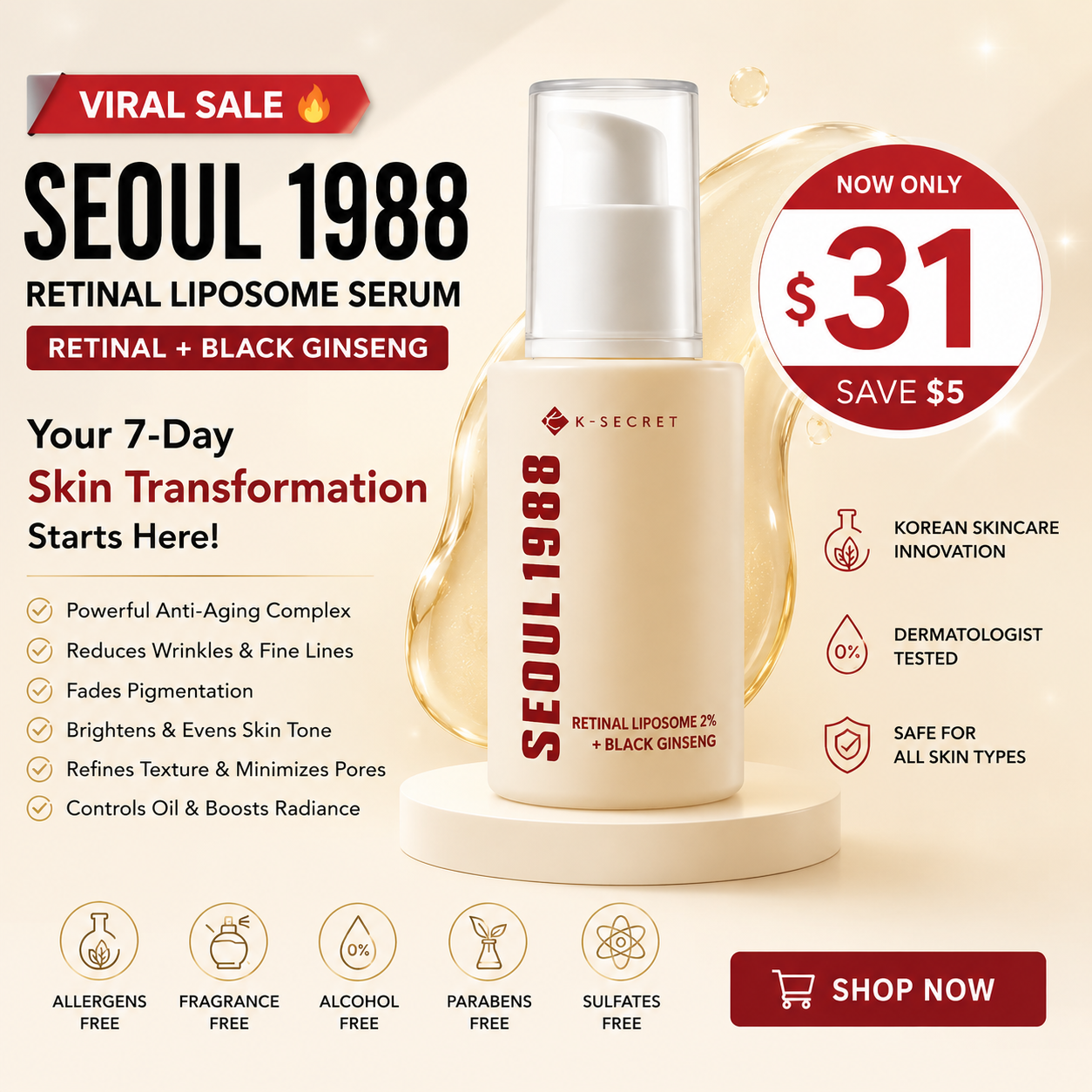 K-SECRET SEOUL 1988 Serum: Retinal Liposome 2% + Black Ginseng
