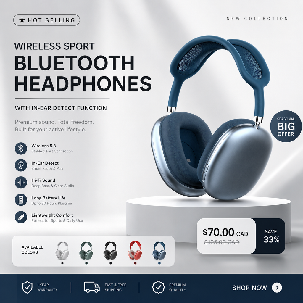 Wireless Sport Bluetooth Headphones with in Ear Detect Function